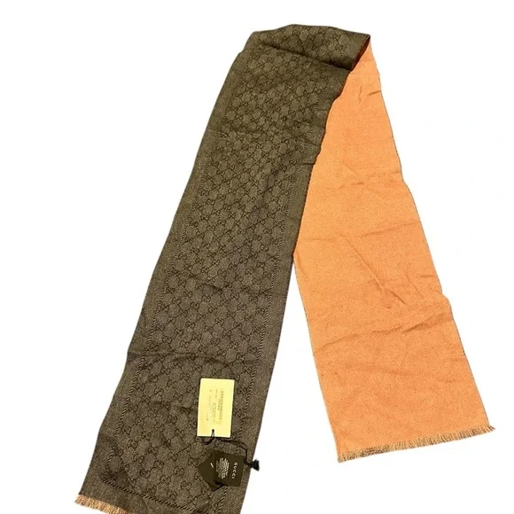Gucci Men's Scarf in Rich Brown and Vibrant Orange, NWT - Picture 4 of 16